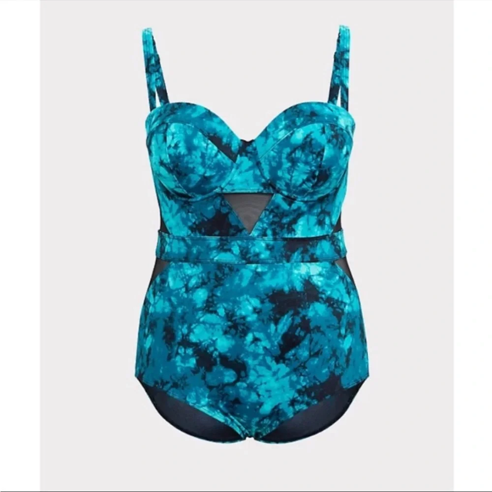Torrid teal and black tie dye one piece swimsuit 4X 26 plus size - Picture 8 of 8
